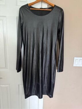 Faux “Leather” Long Sleeve Black Dress